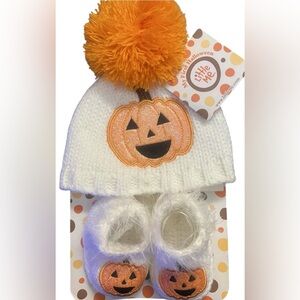Little Me "My First Halloween" Baby Beanie & Booties Set - White/Orange - NWT